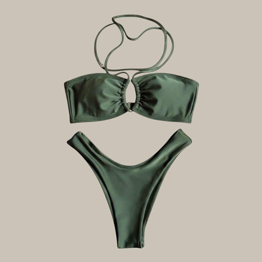 Bikini palm triángulo verde olivo + Calzón sin costuras