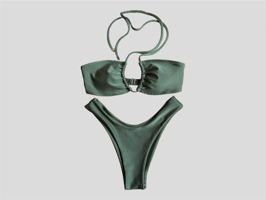 Bikini palm triángulo verde olivo   + Calzón sin costuras