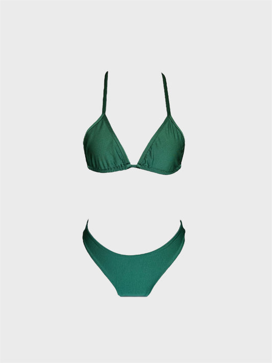 Bikini verde brillante triángulo + Calzón sin costuras
