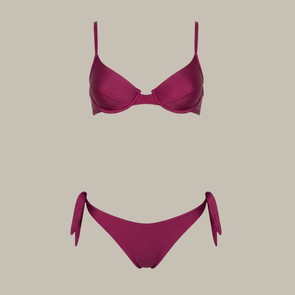 Top bikini barba burdeo + Calzón con amarras