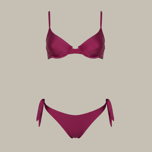 Top bikini barba burdeo + Calzón con amarras