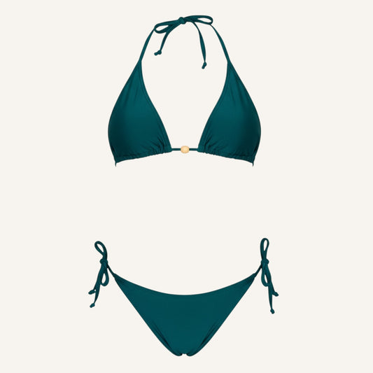 Bikini triángulo verde petróleo + Calzón amarras
